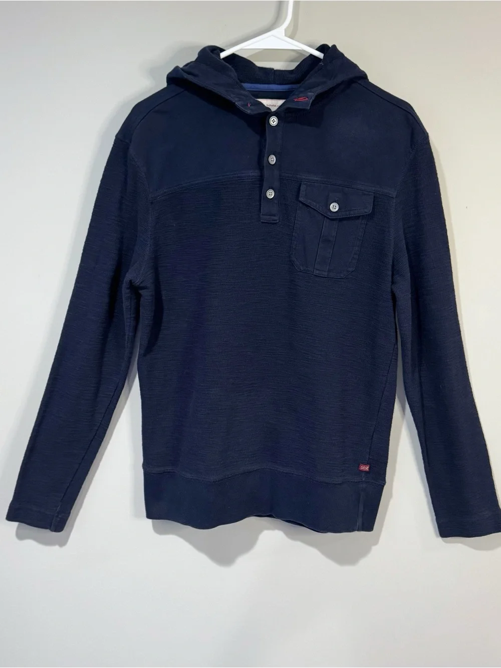 Banana Republic Men's Heritage Collection Navy Slub Waffle Knit Hooded Henley M